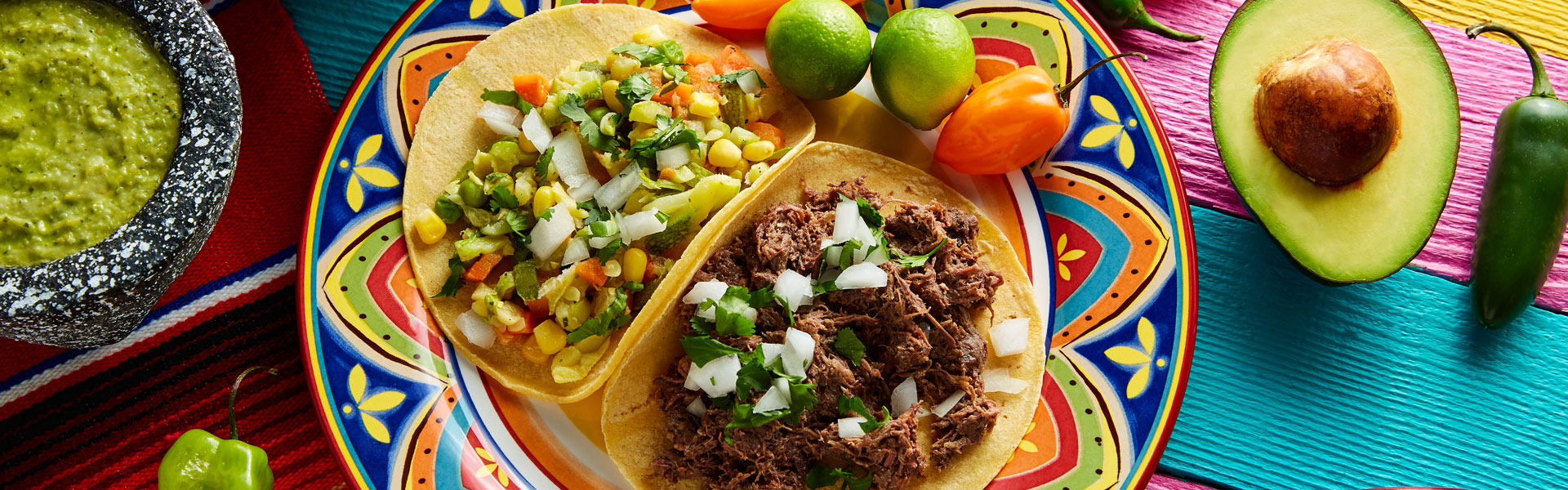 Tacos on Colorful Table